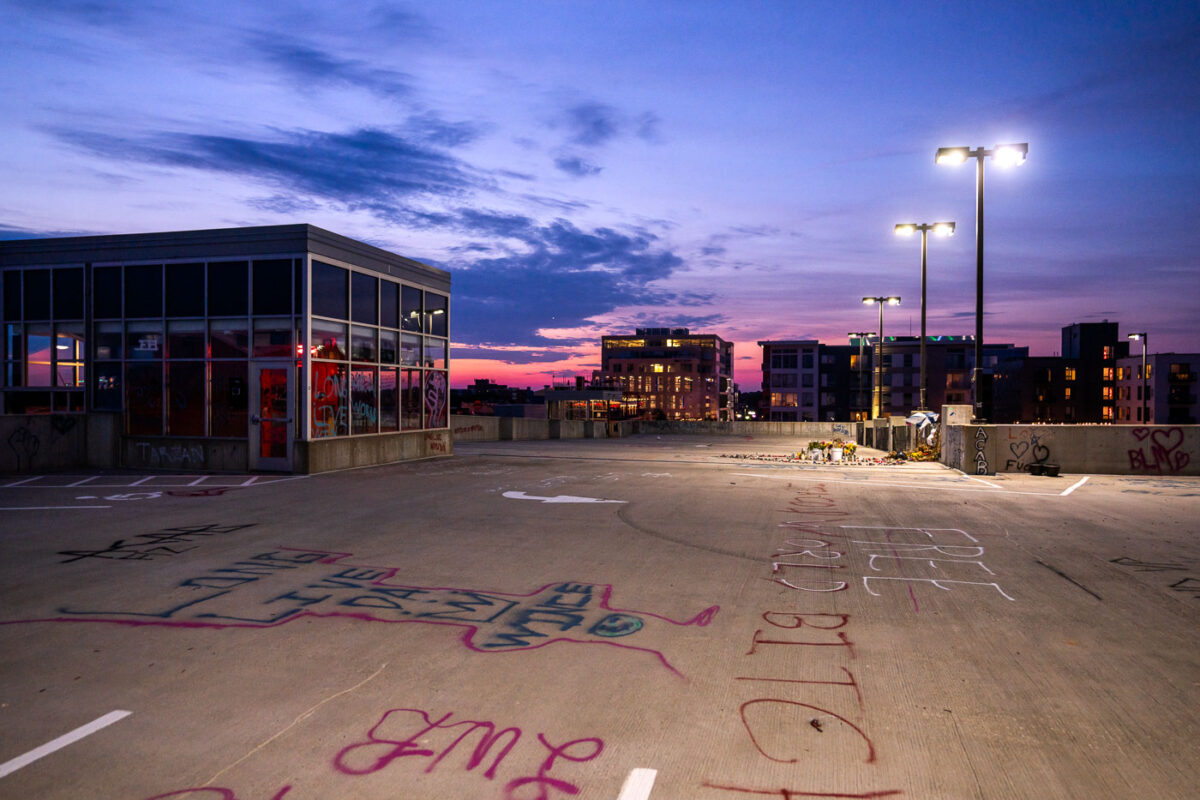 Memorials for Winston Smith at the location he was killed by a Federal Task Force on June 3rd.