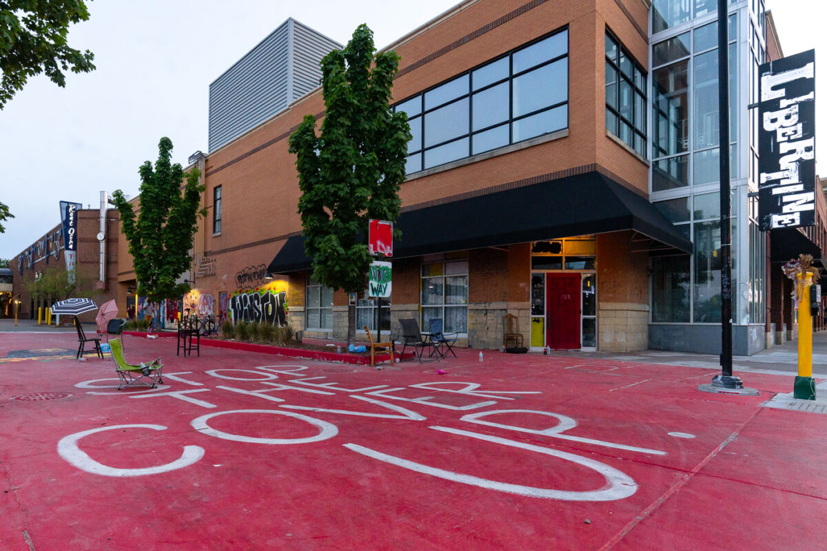 "Wince Way", a protest zone in Uptown Minneapolis following the deaths of Winston Smith on June 3rd, 2021 and Deon Marie 10 days later.