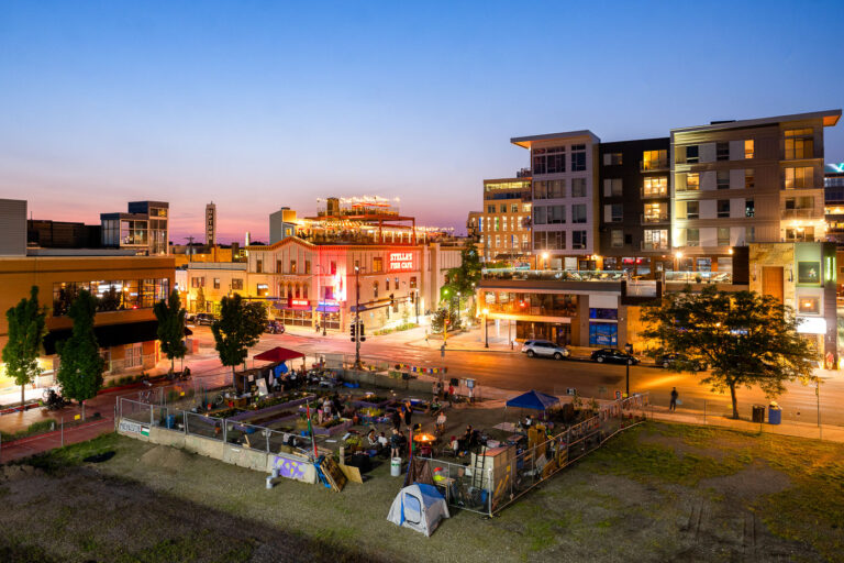 Wince Marie Peace Garden at sunset 4 A memorial garden on Lake/Girard in Uptown Minneapolis. The garden was built after the June 3rd law enforcement killing of Winston Smith and the death of Deona Marie 10 days later. Deona was killed when a man drove his vehicle through barricades put in place to protect those protesting the death of Winston Smith. The area has been occupied ever since.