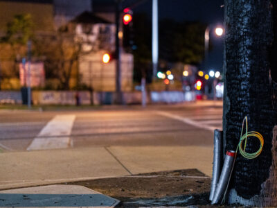 Burned pole near Minneapolis Police Third Precinct