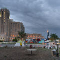 Community space on the corner of Chicago Avenue and Lake Street where variety shows have been held along with the growing of a garden.