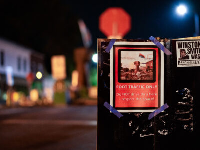 George Floyd Square: Foot Traffic Only Sign and Winston Smith Poster