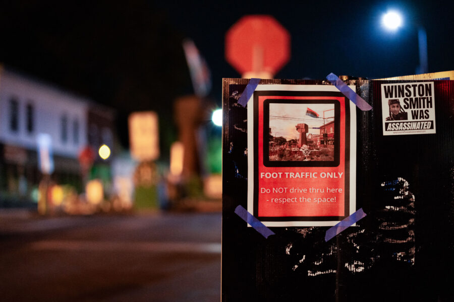 George Floyd Square: Foot Traffic Only Sign and Winston Smith Poster