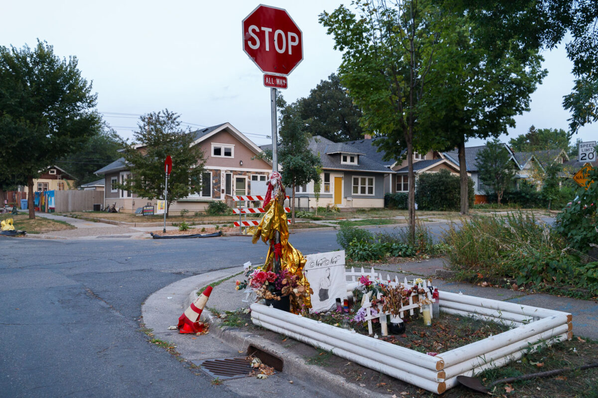 A memorial for Leneesha Columbus, who was shot and killed on July 5th, 2020 near George Floyd Square.