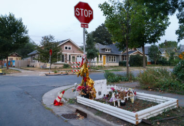 A memorial for Leneesha Columbus, who was shot and killed on July 5th, 2020 near George Floyd Square.