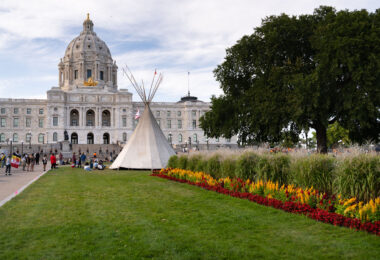 Protesters gathered at the Minnesota State Capitol asking for Governor Walz or President Biden to stop construction on the nearing completion Enbridge Line 3 pipeline in Minnesota.