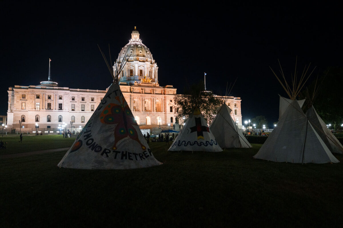 Protesters gathered at the Minnesota State Capitol asking for Governor Walz or President Biden to stop construction on the nearing completion Enbridge Line 3 pipeline in Minnesota.