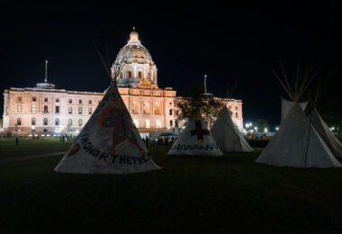 Protesters gathered at the Minnesota State Capitol asking for Governor Walz or President Biden to stop construction on the nearing completion Enbridge Line 3 pipeline in Minnesota.