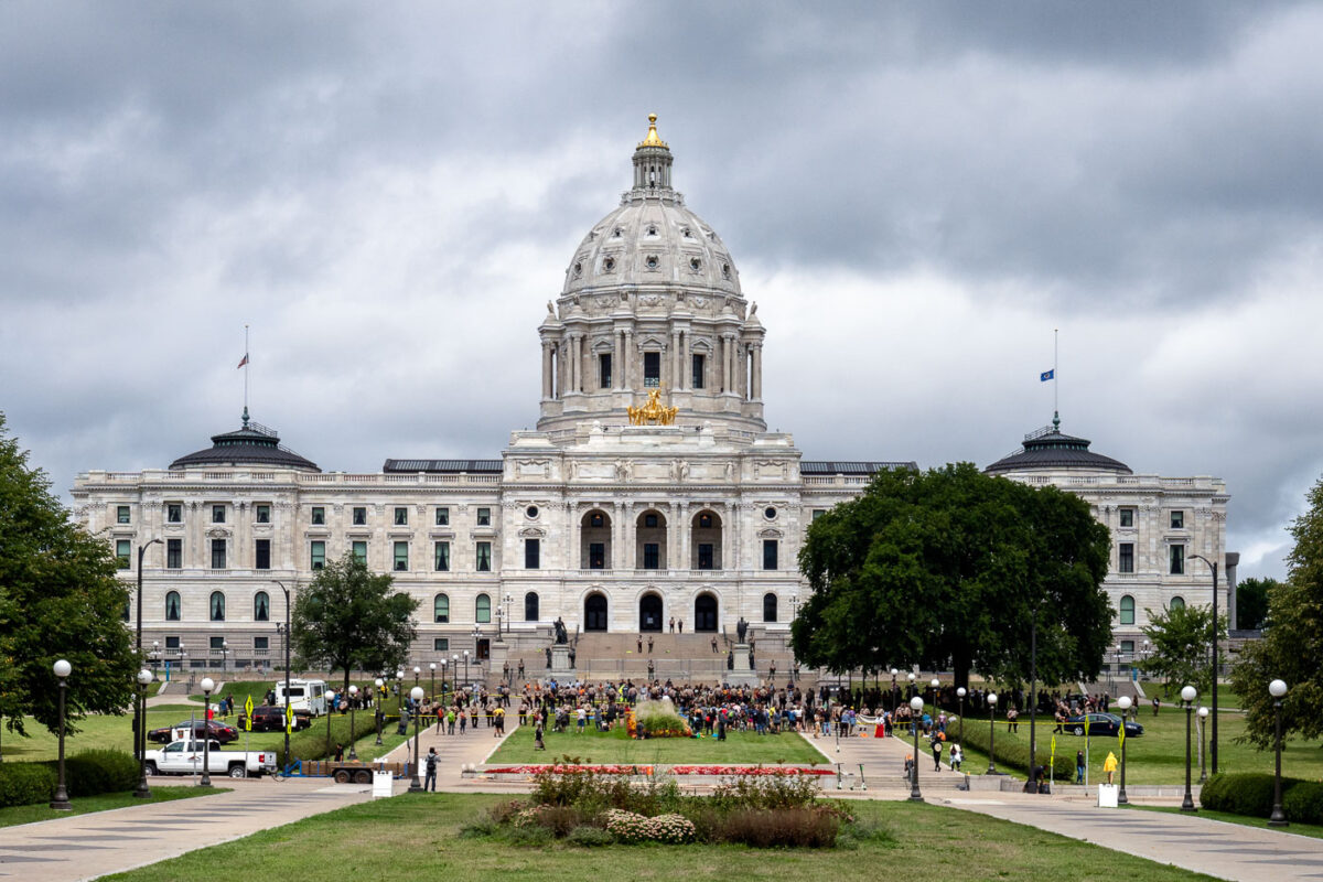 Outside the Minnesota State Capitol today where around a hundred were still holding space in protest against the nearing completion Line 3 pipeline after their permitted event expired. Minnesota Department of Public Safety told the Star Tribune they made 4 arrests.