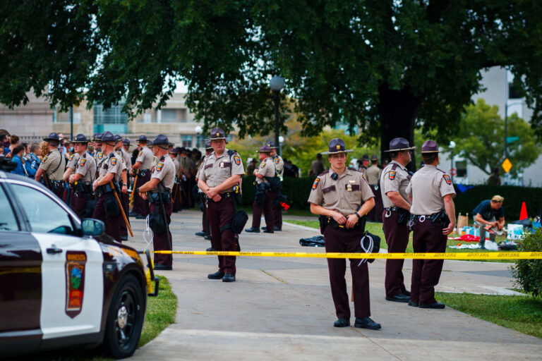 Minnesota State Patrol officers at Line 3 protests 2 Outside the Minnesota State Capitol today where around a hundred were still holding space in protest against the nearing completion Line 3 pipeline after their permitted event expired. Minnesota Department of Public Safety told the Star Tribune they made 4 arrests.