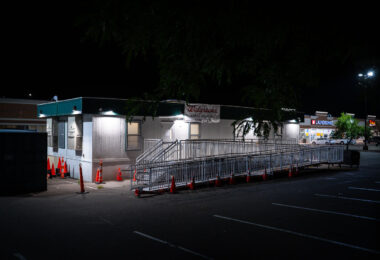 A Mobile Pharmacy outside what will become a new Walgreens store on Lake Street in Minneapolis. Walgreens will move into what was the Office Depot store that was damaged during the Minneapolis Uprising.