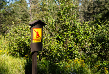 A sign reading "No Campfires" during the Minnesota drought as seen near Isabella, Minnesota.