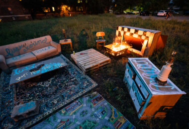 The "Community Living Room" in the former O'Reilly Auto Parts lot.
