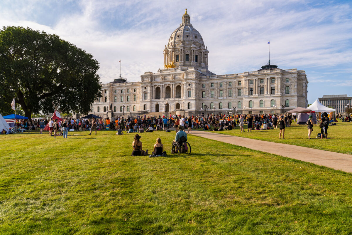 Protesters gathered at the Minnesota State Capitol asking for Governor Walz or President Biden to stop construction on the nearing completion Enbridge Line 3 pipeline in Minnesota.