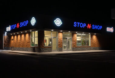 The Stop-N-Shop gas station across from the fifth precinct being renovated after being damaged during unrest.