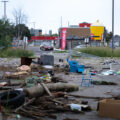 Recently re-opened Wendy's as seen from the back of the Coliseum Building. The building was destroyed by fire on May 28th.