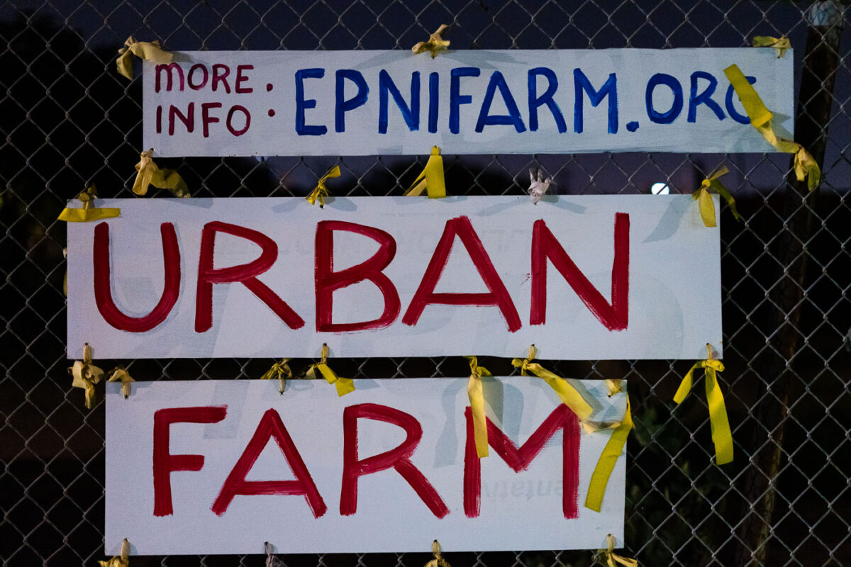 Signage for the Urban Farm Project at the Roof Depot site in South Minneapolis.