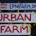 Signage for the Urban Farm Project at the Roof Depot site in South Minneapolis.