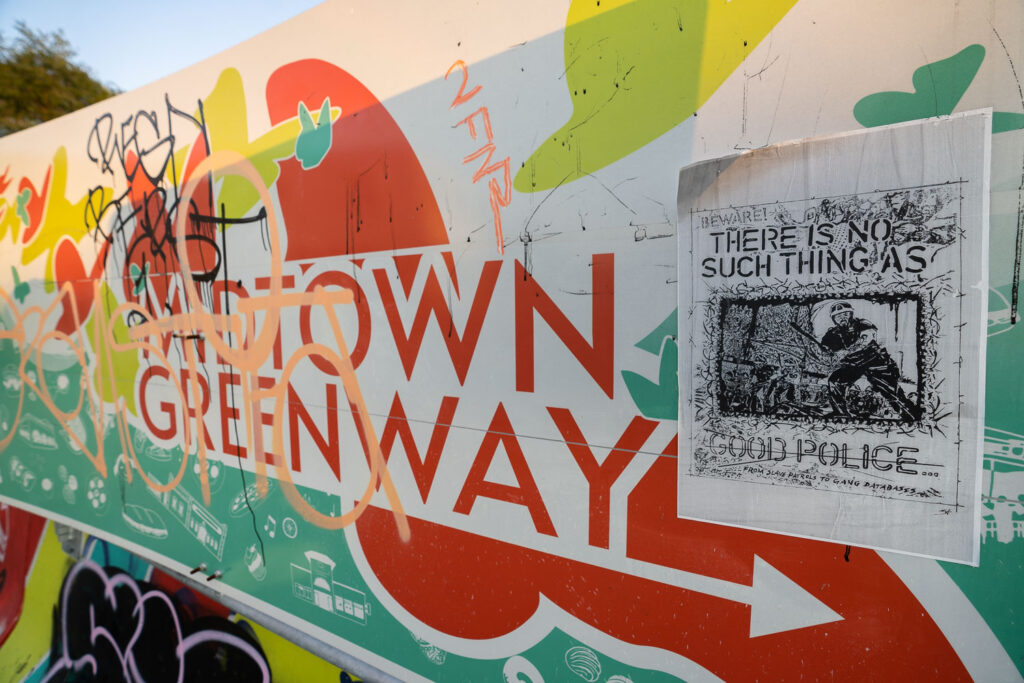 A sign leading to the Midtown Greenway in South Minneapolis.