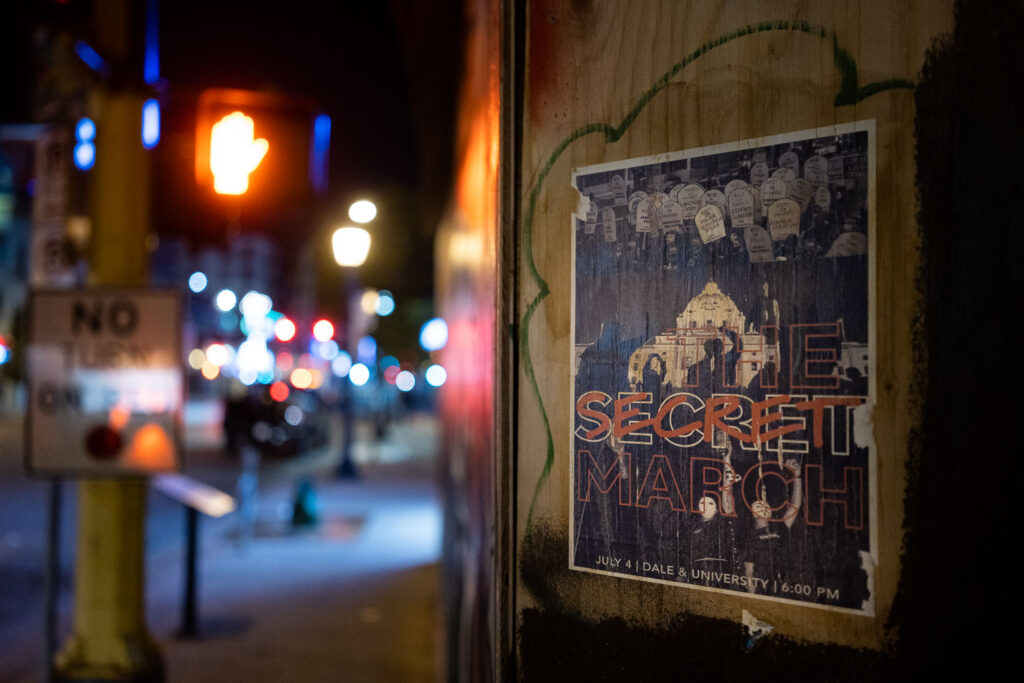 A poster for a march that took place back in July 2021 on boards of Seven Points mall.