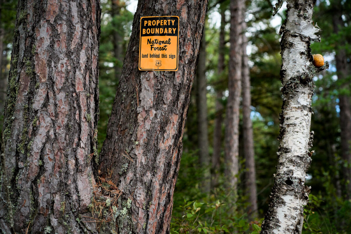 A National Forest Property Boundary sign seen in Northern Minnesota.