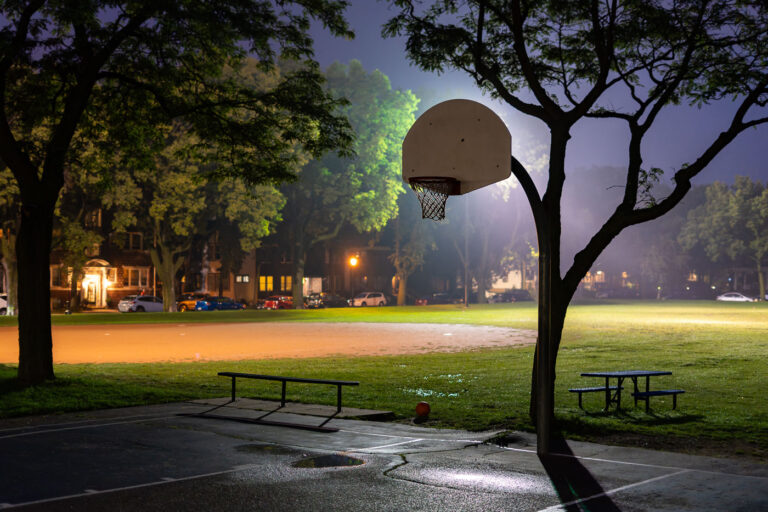Summer evening at Bryant Square Park 1 Basketball Hoop at Bryant Square Park in South Minneapolis.