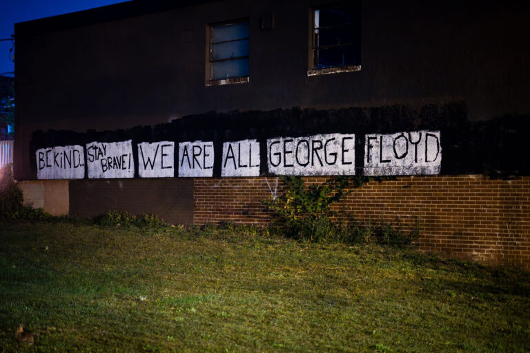Be Kind Stay Brave We are All George Floyd 4 "Be Kind... Stay Brave!" We are all George Floyd" written on the side of a building on Nicollet Avenue in South Minneapolis.