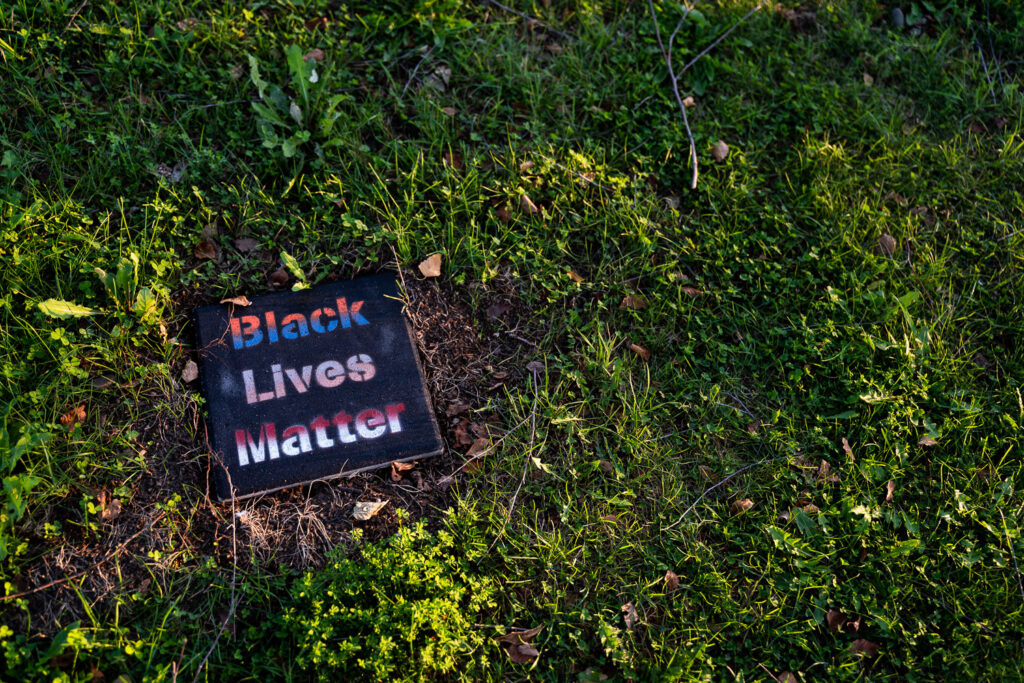 A Black Lives Matter concrete block in South Minneapolis.