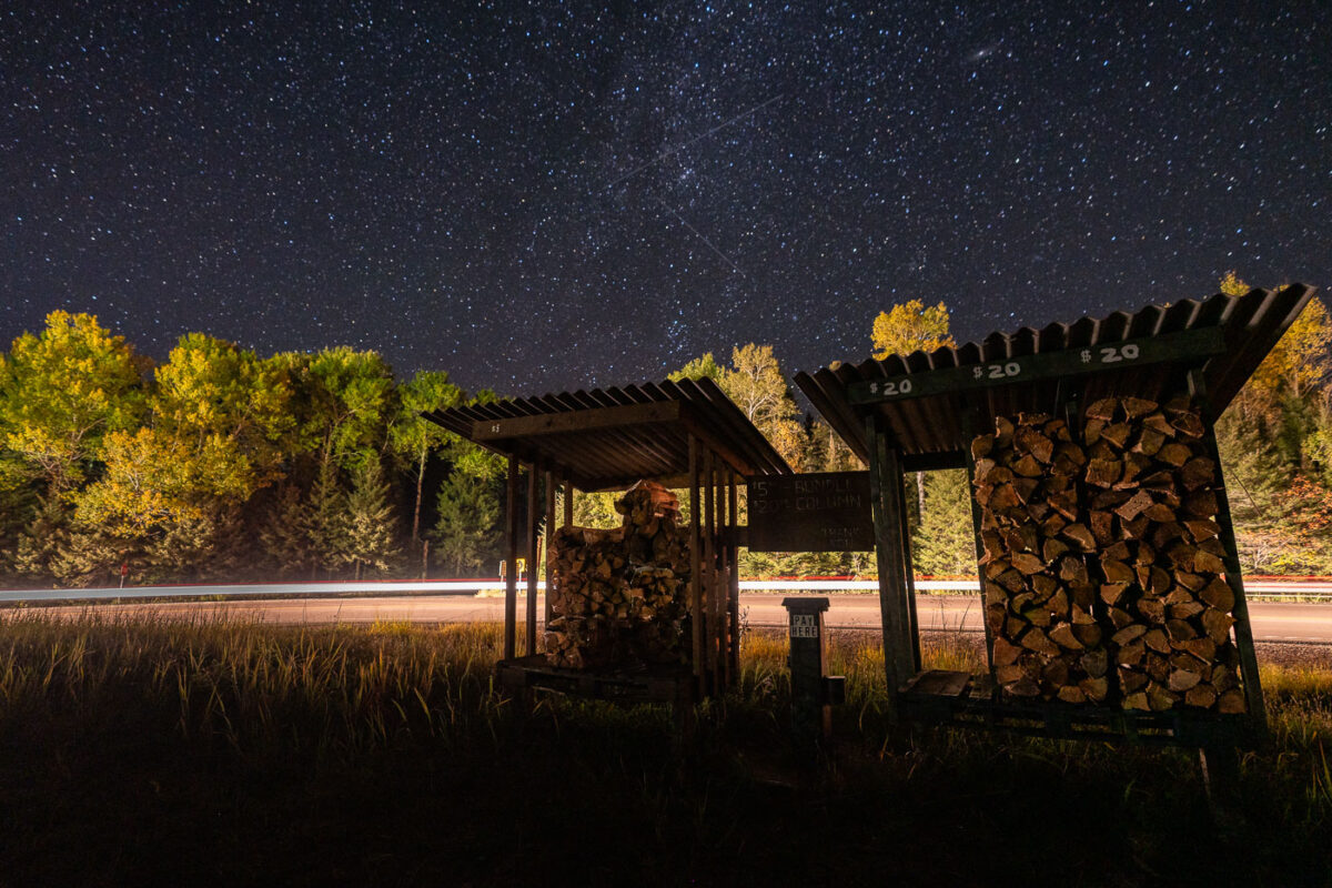 Firewood Stand Under Northern Minnesota’s Night Sky