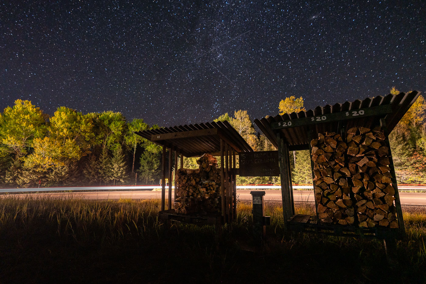 Firewood Stand Under Northern Minnesota’s Night Sky