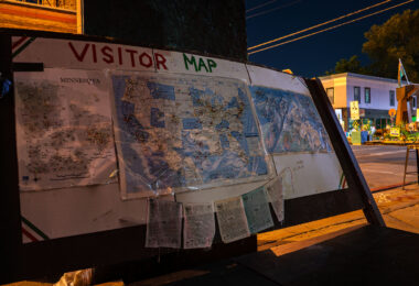 A map with pins signifying the locations of those who have visited the square.
