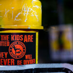 A sticker reading "If the kids are united they never will be divided" found in South Minneapolis.