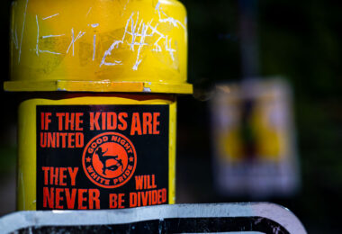 A sticker reading "If the kids are united they never will be divided" found in South Minneapolis.