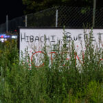 A sign saying Hibachi Buffet is open behind tall grass in South Minneapolis.