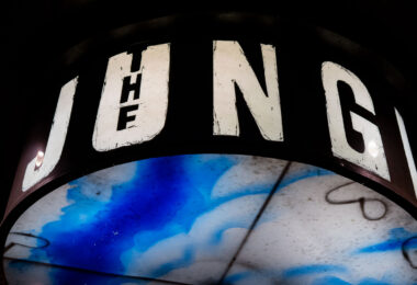 The illuminated marquee of the Jungle Theater in Minneapolis’s Lyn-Lake neighborhood, photographed at night. The Jungle has been a cornerstone of the area’s performing-arts culture since its founding in 1991, known for intimate productions and a focus on contemporary and classical works presented in a small black-box setting. Its signage—bold white lettering over a backlit panel—has become a recognizable part of the neighborhood’s streetscape and nightlife.

The theater emerged during a period of renewed investment in the Lyn-Lake district, when independent venues, restaurants, and arts organizations were helping to define the neighborhood as a creative corridor between Uptown and Whittier. Over the decades, the Jungle has developed a reputation for staging artist-driven performances and supporting local talent, contributing to the broader evolution of Minneapolis’s community-based theater movement that gained momentum in the late 20th centur