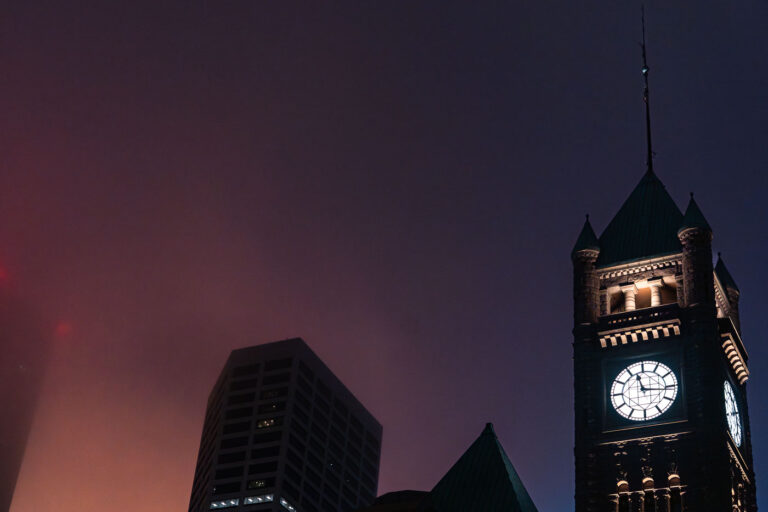 Minneapolis City Hall Clock Tower and Fog 4 September fog and the Minneapolis City Hall clock tower in Downtown Minneapolis.