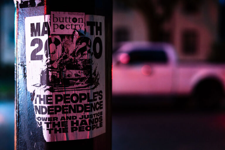 People's Independence May 28 2020 Poster 4 A poster stuck to a street poll in Minneapolis referencing the burning of the third precinct in May 2020.