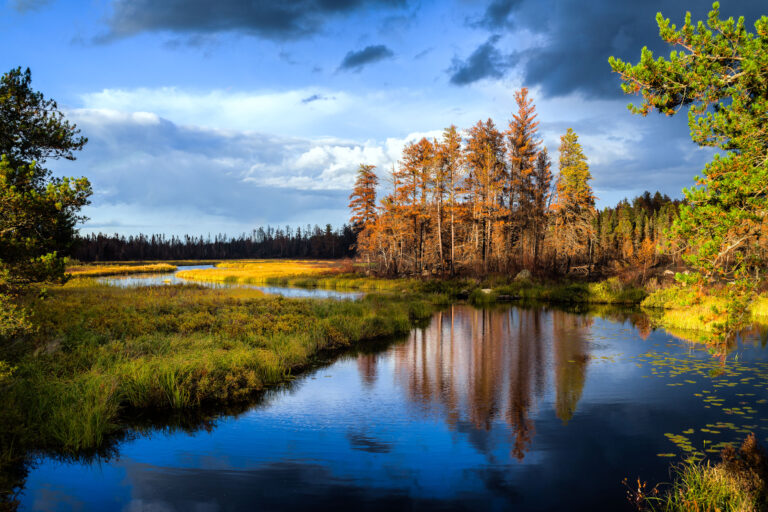 Sand River in Superior National Forest, Minnesota 2 Sand River in Superior National Forest near Isabella, Minnesota, with autumn trees and reflections in calm water