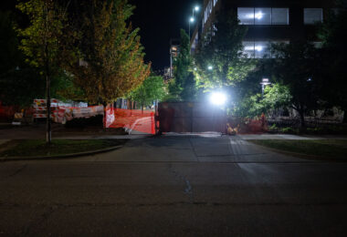 The parking garage at Lake & Girard still on lock down after protests during the summer over the law enforcement shooting death of Winston Smith.