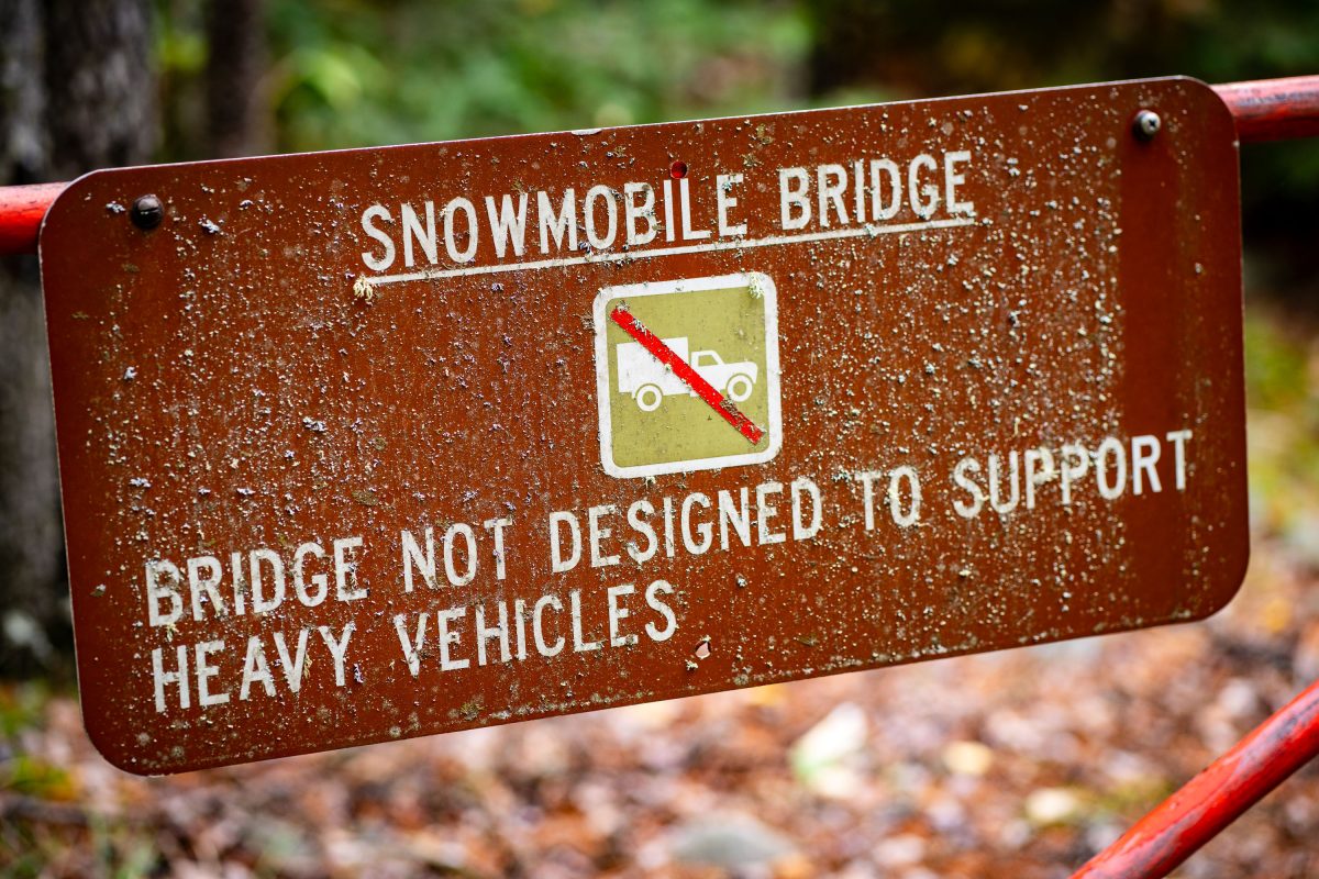 Snowmobile Bridge sign in the Superior National Forest