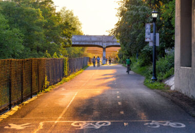 Sunset on the Midtown Greenway in Minneapolis.