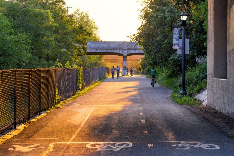 Midtown Greenway, Minneapolis: Cyclists and Pedestrians at Sunset