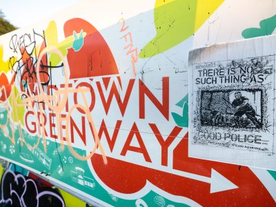 Midtown Greenway Sign with Graffiti and Poster, South Minneapolis