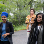 U.S. Rep Ilhan Omar, Ayanna Pressley, Rashida Tlaib, and Cori Bush speak at the Mississippi River in Minneapolis asking for President Biden to stop Line 3 pipeline construction.