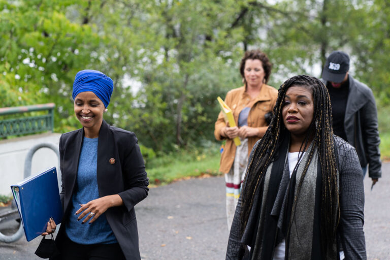U.S. Reps Ilhan Omar and Cori Bush in Minneapolis 3 U.S. Rep Ilhan Omar, Ayanna Pressley, Rashida Tlaib, and Cori Bush speak at the Mississippi River in Minneapolis asking for President Biden to stop Line 3 pipeline construction.