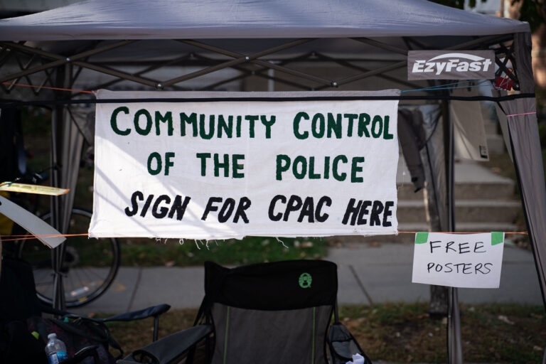 Community Control Of The Police 3 CPAC tent at Lyndale Avenue Open Streets 2021.“Community Control of the police”“Sign for CPAC here”