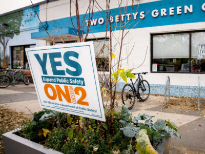 Yes on 2 Yard Sign on Minnehaha Ave, Minneapolis