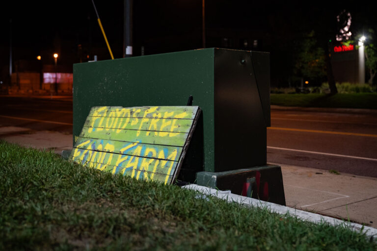Floyd's Free Food Farm Sign 3 "Floyd's Free Food Farm" sign seen near the Minneapolis police third precinct police station.