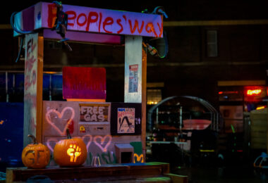 GFS and fist pumpkin carvings at The People’s Way at George Floyd Square. The area has been a place of protest since the May 25th, 2020 killing of George Floyd.