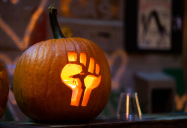 A pumpkin carving at George Floyd Square in Minneapolis.